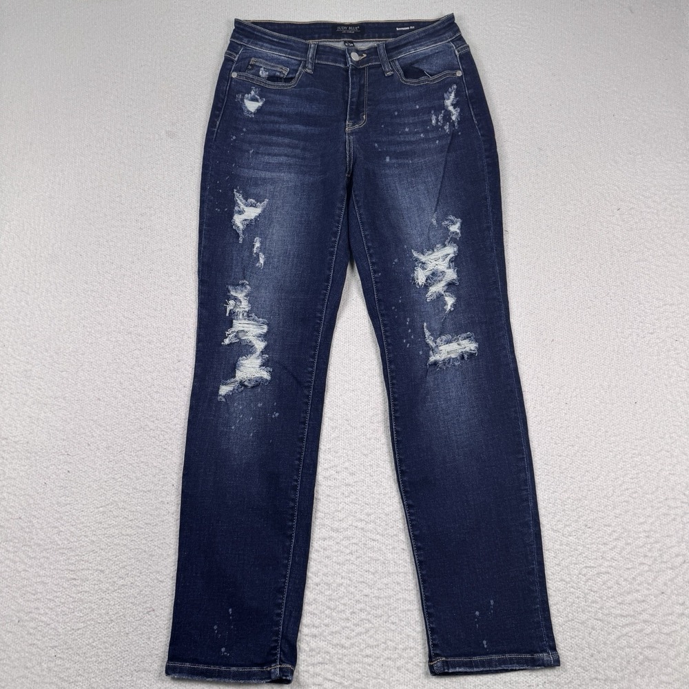 Judy Blue Jeans Size 9/29 Boyfriend Fit Distressed‎ Bleach Splash Stretch Denim